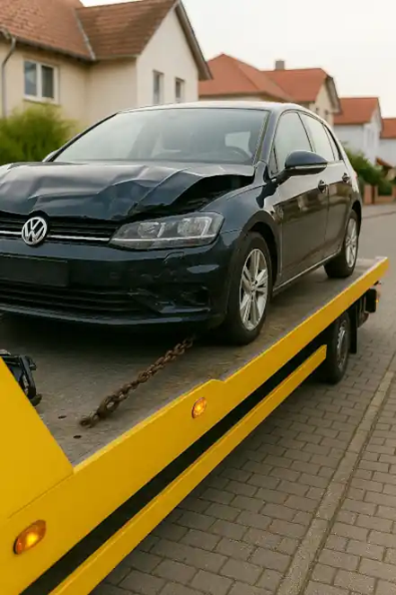 Ein defektes Fahrzeug wird für den Autoankauf in Hennef fachgerecht abgeschleppt und transportiert.